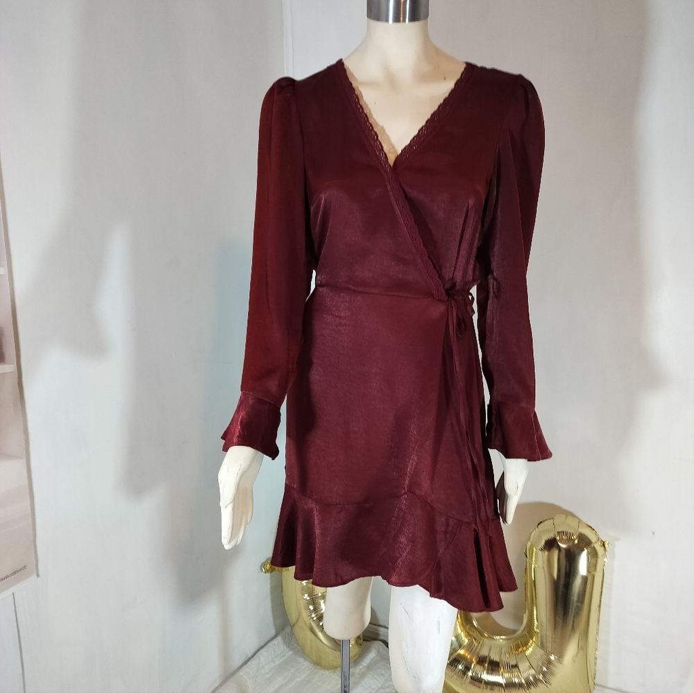 Xhilaration Deep Red Long Sleeve Wrap Dress